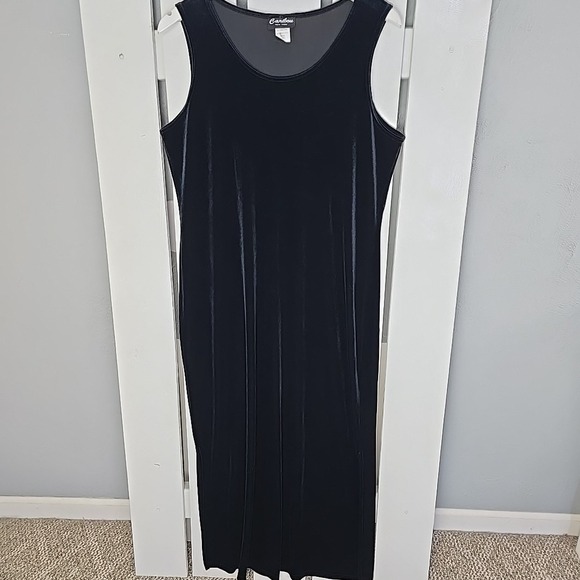 Caribou NY Velvet Maxi Dress Medium VTG Black Side Slit Whimsigoth Witchy Grunge - Picture 1 of 7